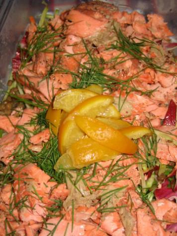Salmon/Lentil Salad w/Rhubarb/Ginger Dressing
